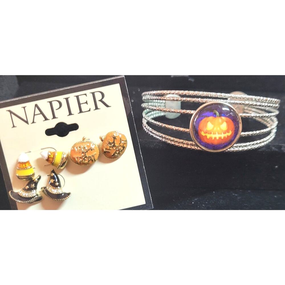 Halloween Jewelry Napier New Candy Cane Witch Hat Earrings Pumpkin Bracelet